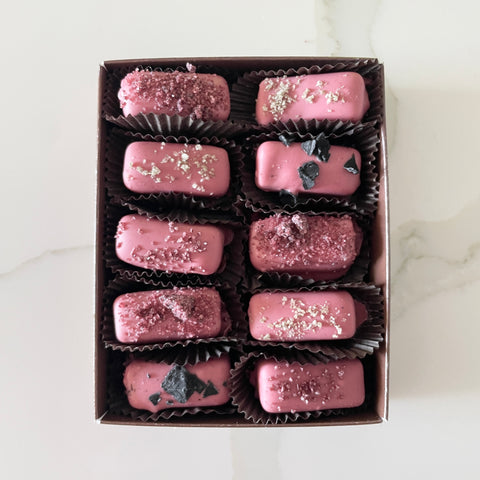 20th Anniversary Exotic Salted Caramels : : Ruby Dipped Assortment-Chocolate-Eclipse Chocolate