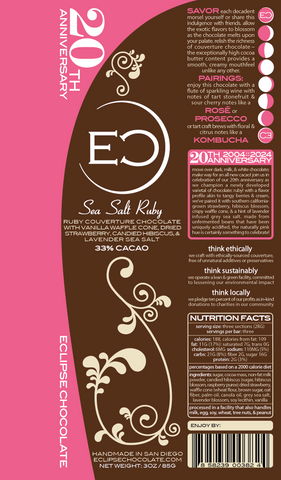 20th Anniversary 3oz Chocolate Bar : : Sea Salt Ruby, 33% cacao-Chocolate Bars-Eclipse Chocolate